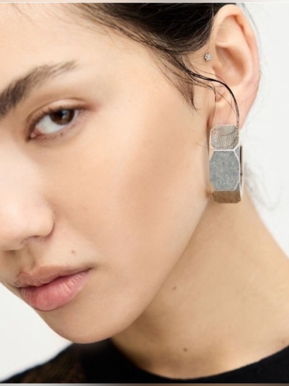 AllSaints Alex Chunky Hexagon Hoop Earrings Silver NWT - Picture 2 of 10